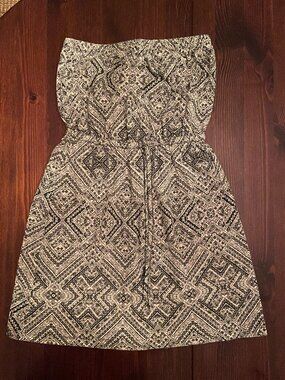 Mossimo Patterned Minidress/Beach Cover Up Strapless, Black and Ivory, Size S